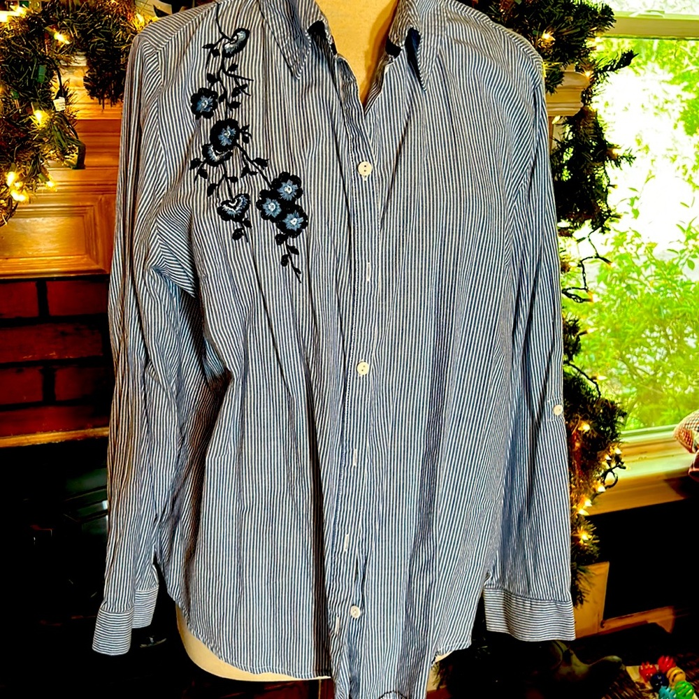 Allison Daley blue white striped shirt, size 16